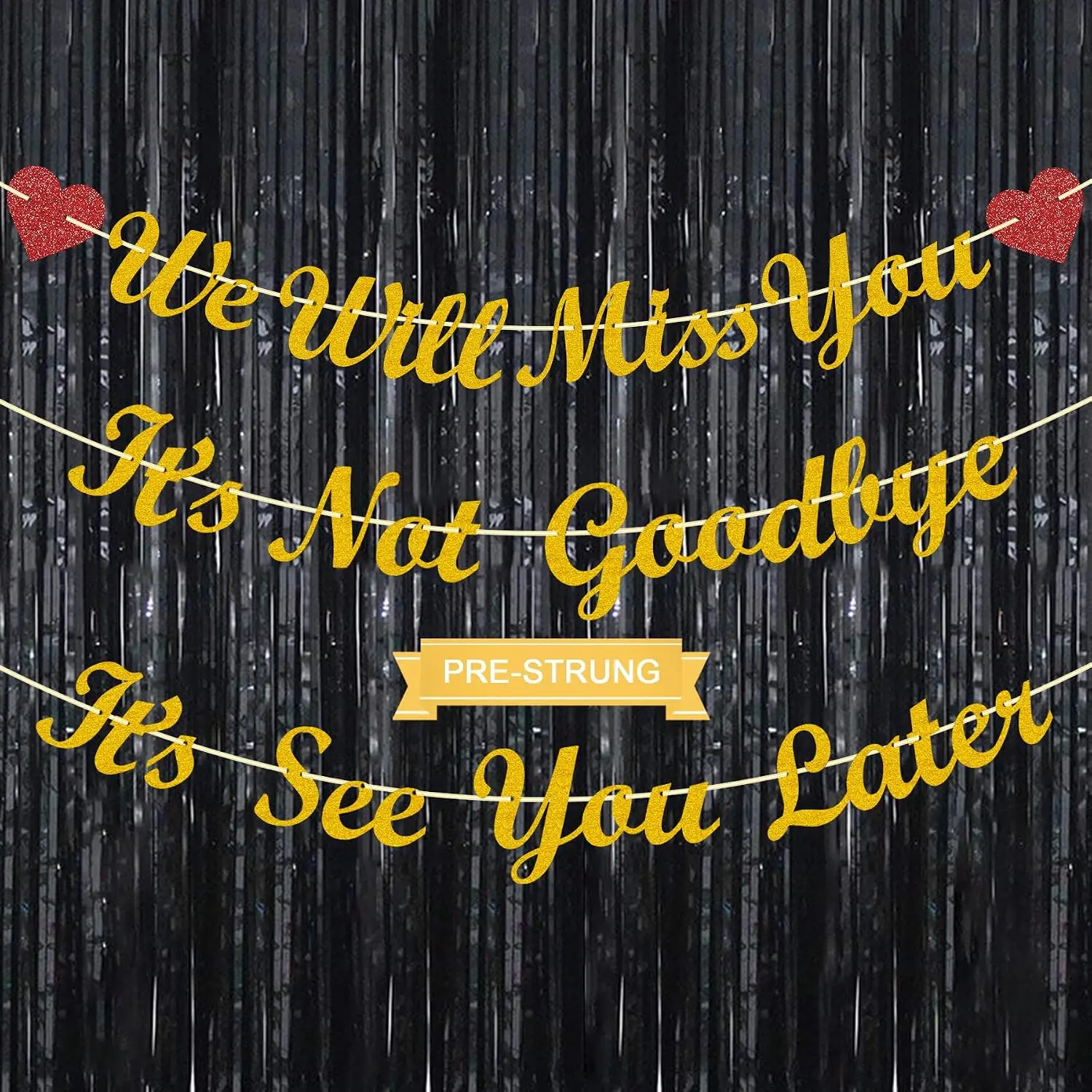Pre-Strung "We Will Miss You It’s Not Goodbye It’s See You Later" Slogan Banner, Gold Farewell Retirement Party Decoration Slogan Backdrops & Banners