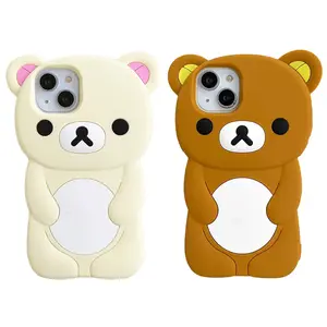 Rilakkuma Bear Silicone Soft Cover Case For iPhone 16 15 14 13 12 11 Pro Max Xs XR 6 7 8 Plus