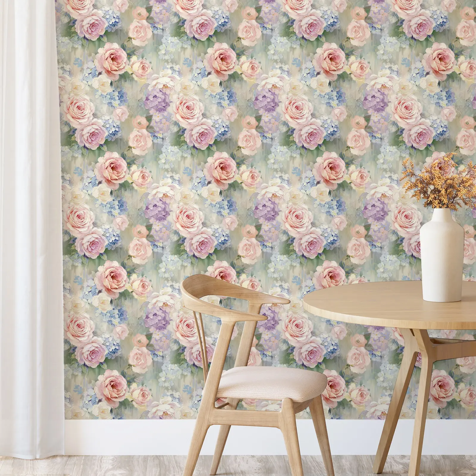 Vintage Rose Self-Adhesive Wallpaper - Peelable Detachable Wall Decoration, Oil Painting Style Wallpaper, Romantic Pink Rose Floral Wallpaper for Bedrooms, Living Rooms, Dining Rooms, And Decorative Walls