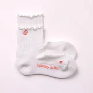 Saturday Ruffle White Performance Sock - Plain Design for All Seasons, Minimalist & Basic Women's Wear