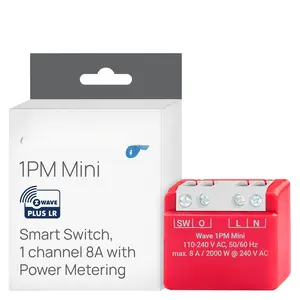 Wave 1PM Mini  LR, Z-Wave Long Range   Relay with Power Metering, 1- 8 A, Compatible with Alexa,  , SmartThings &  Assistant, Bulletproof