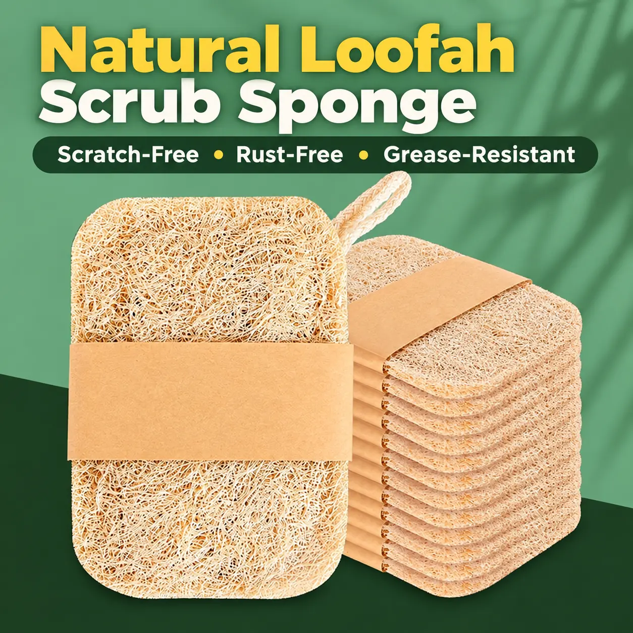 Natural Loofah Body Scrubber, Plant-Based Exfoliating Bath Sponge for Shower, Bath and Everyday Body Cleansing