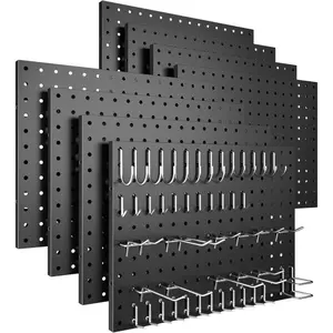 4 Pack Metal Pegboard Panels with 50 Hooks, Black Pegboards Wall Organizer, Heavy Duty Peg Board for Walls Home, Garage Tool Storage, Office Organization, Craft Room, Kitchen