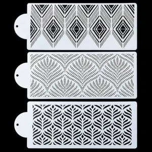 3 Pcs Cake Decorating Stencils – Plastic Floral Templates for Cookies Fondant Desserts, Side Baking Mesh Mold Stackable Nonstick Set
