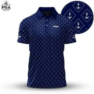 White Anchor 2026 PGA Men’s Golf Polo Shirt – Classic Nautical Style Performance Polo, Lightweight Breathable Summer Golf Outfit