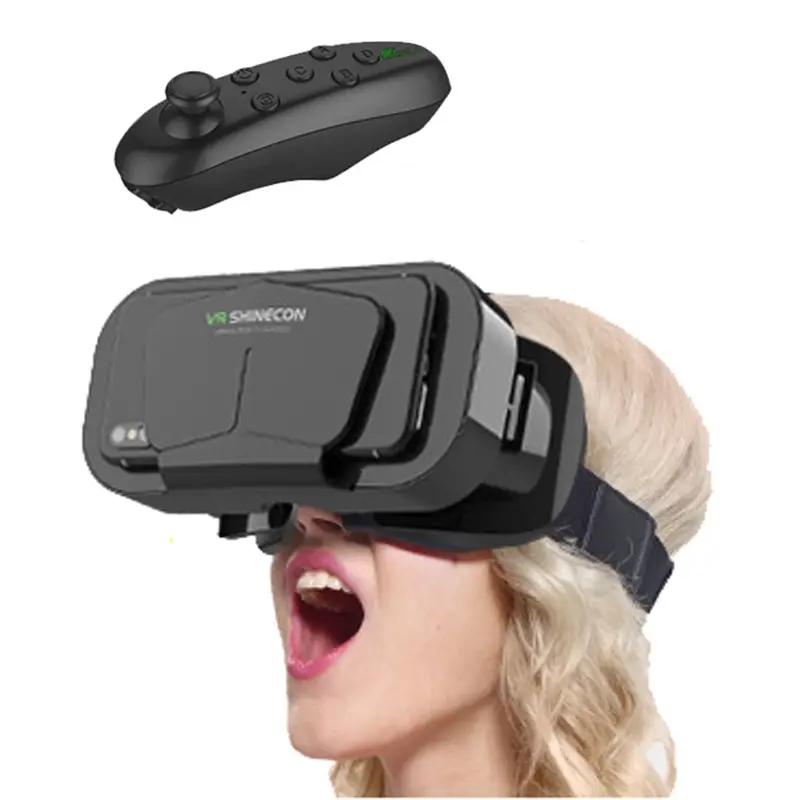 Shinecon 3D VR Glasses Virtual Reality Viar Device Helmet Lenses Headset Goggle Smart Portable Wearable Devices For Smartphone Cell Phone Mobile Realidade Controller Remote Control wearable movie game film VR Goggles
