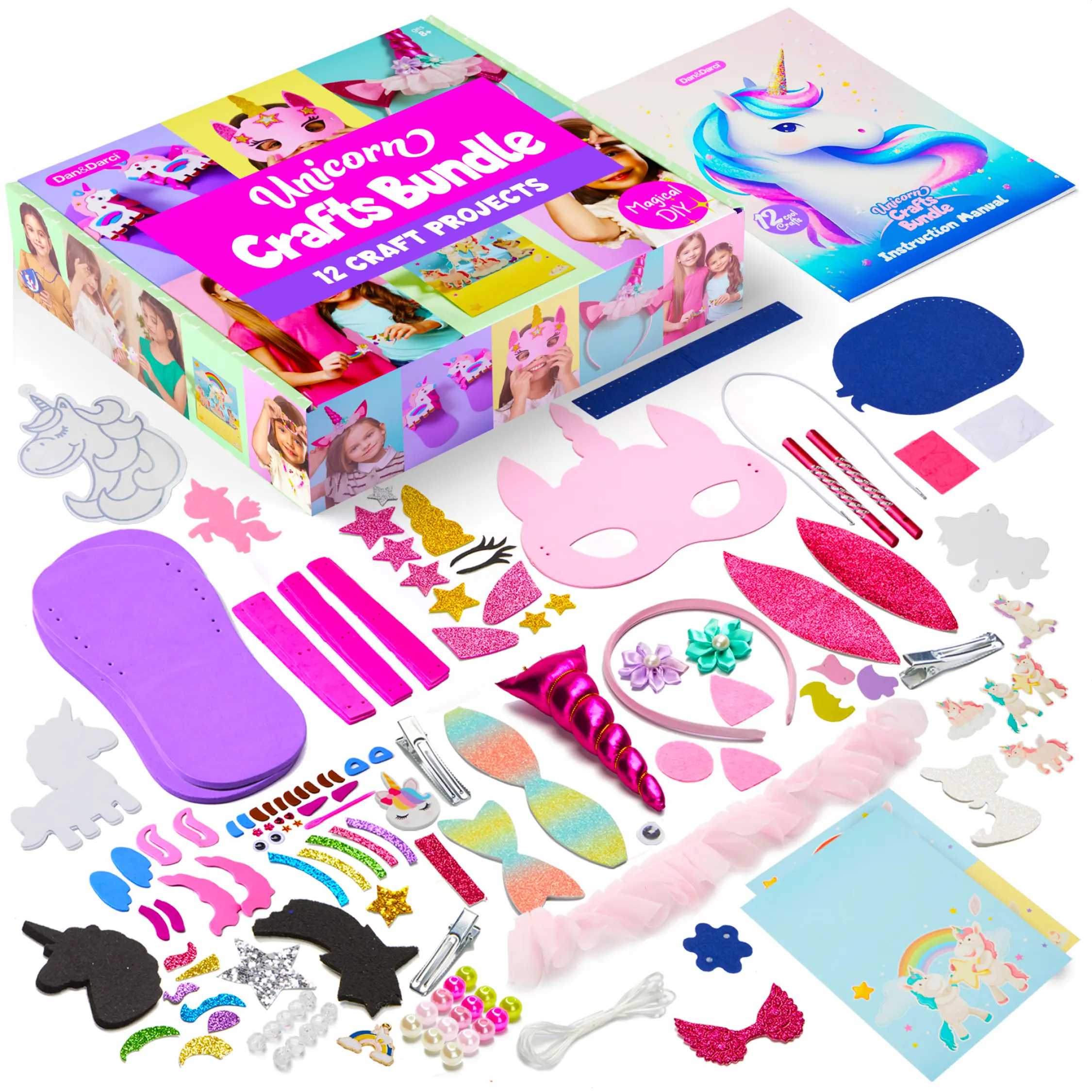 Dan&Darci Unicorn DIY Beads & Charms Bracelet Set - 12 Craft Projects, Beads Making, Craft Ideas, Sleepovers, Colorful Link Charms Kit (9x9x2 inches)