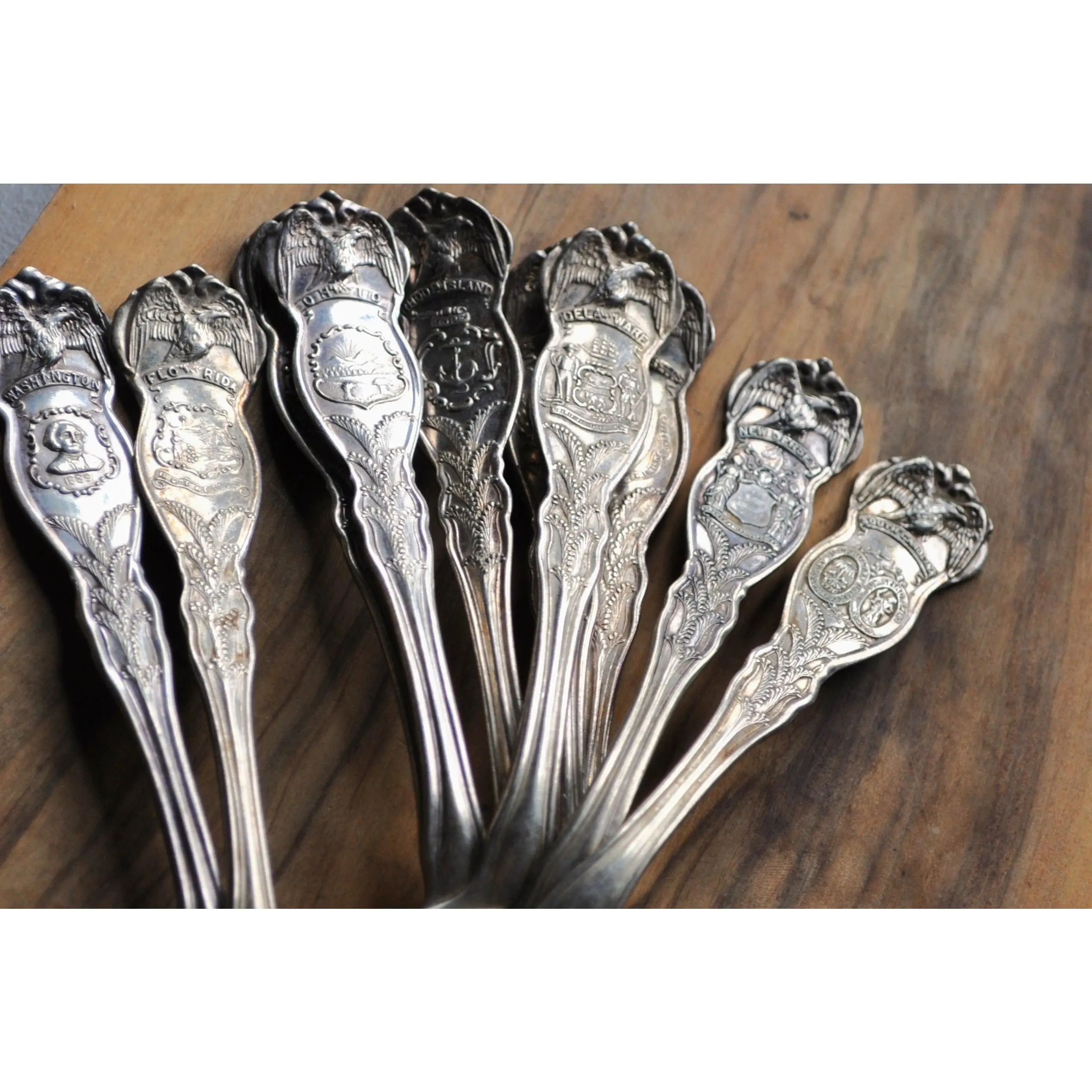 State Spoons! Large Lot of Antique Silverplated State Spoons - Variety of Manufacturers - Eagle Atop Spoon