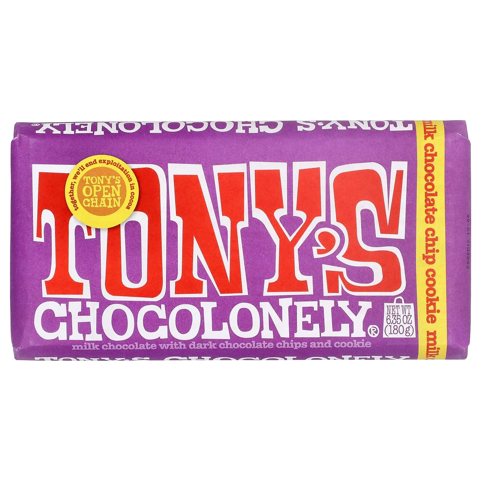 Tony's Chocolonely Milk Chocolate Bar with Dark Chocolate Chips and Cookie, 6.35 oz (180 g)