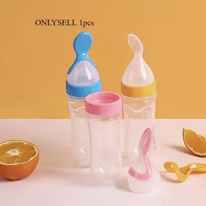 90ml/3oz Silicone Feeding Bottle With Spoon & Stand - Multifunctional Tableware For Food Dispensing & Feeding(1pcs） Baby Bottle Spoon