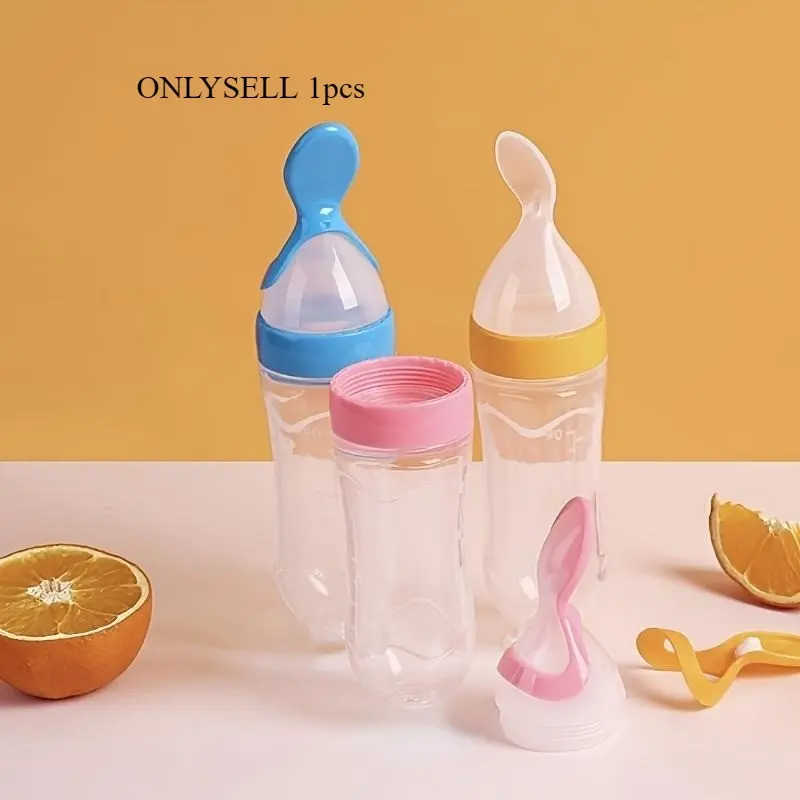 90ml/3oz Silicone Feeding Bottle With Spoon & Stand - Multifunctional Tableware For Food Dispensing & Feeding(1pcs） Baby Bottle Spoon Feeding Accessories
