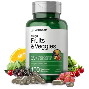 Horbäach Mega Fruits and Veggies Supplement | 100 Capsules | Vegetarian, Non-GMO and Gluten Free Horbäach Mega Fruits and Veggies Supplement | 100 Capsules | Vegetarian, Non-GMO and Gluten Free