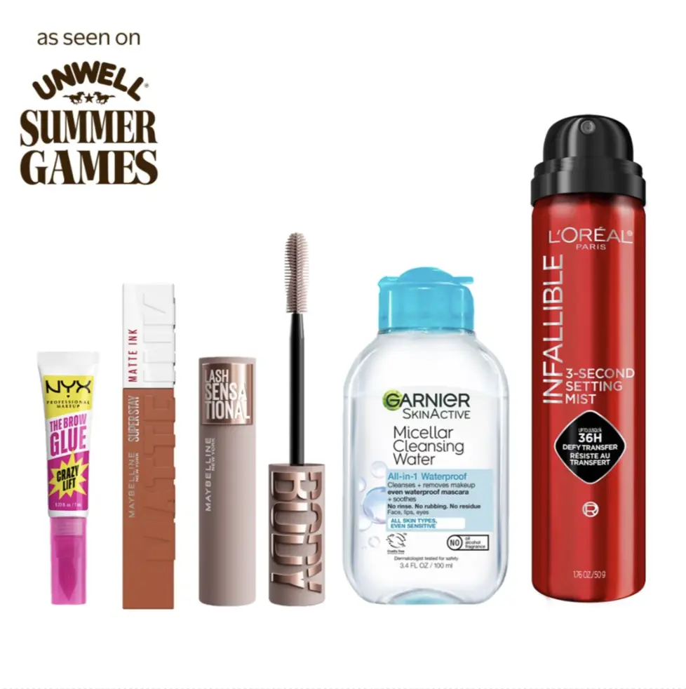 The Outlast Bundle – Superstay Matte Ink Lipstick, Body Mascara, Brow Glue Crazy Gel, Setting Spray & Micellar Water​