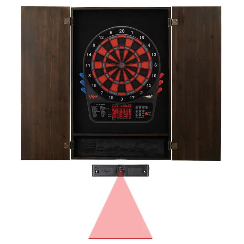 Viper Metropolitan 800 Electronic Soft Tip Dartboard Cabinet Set, Solid Pine with Espresso Finish, Includes Throw Line Light & 57 Games, Electronic Scoring Dartboards, Soft Tips Dartboards