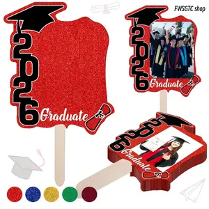 12 Pcs Class of 2026 handheld graduation fans with comfortable handles. Double-sided design works well as practical photo props. Lovely keepsake gifts and exquisite decorative supplies for graduation parties.