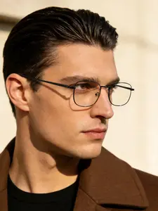 Men's Vintage Metal Casual Rectangular Glasses, Lightweight Durable, Anti-Blue Light, Ideal for Campus Office Daily Wear