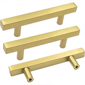 10 Pack Gold Cabinet Handles 3 Inch Brushed Brass Drawer Pulls Brass Handles for Kitchen Cabinets - LS1212GD76 Gold Drawer Hardware Dresser Pulls Dresser Hardware, 5in Overall Length