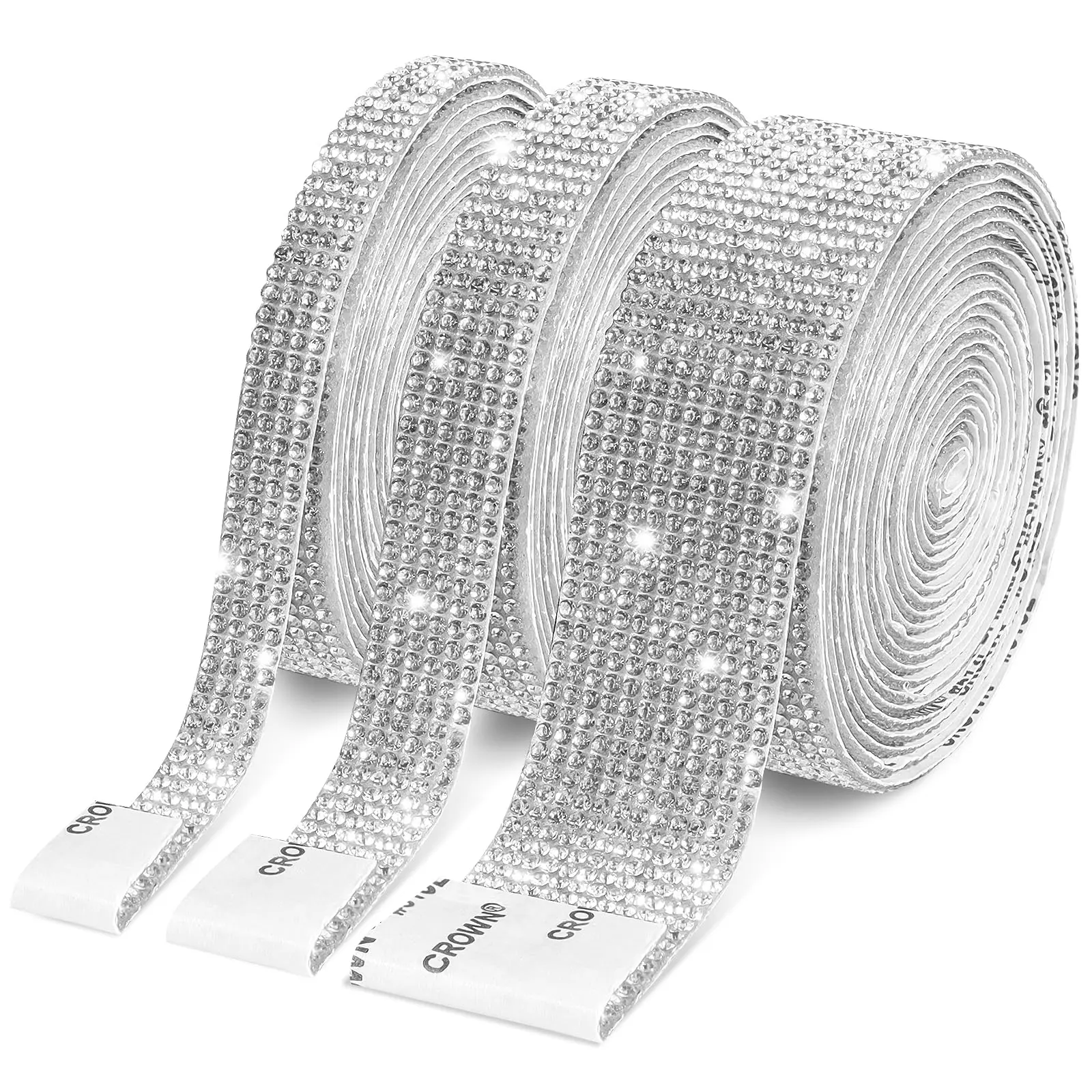 3 Rolls 9 Yards Self-adhesive Crystal Rhinestone Ribbon  Bling Stickers Strips Tape Roll Wrap For Phone Car Glitter Shoes Diy Arts Crafts Decoration(silver)