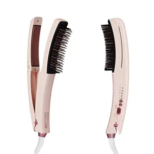 Mavié 2-in-1 Flat Iron Hair Straightener Brush: Detachable Hot Comb, Ceramic Plates & 3 Heat Settings (360°F-430°F), Dual Voltage Anti-Frizz Styler for Smooth Waves & Curls