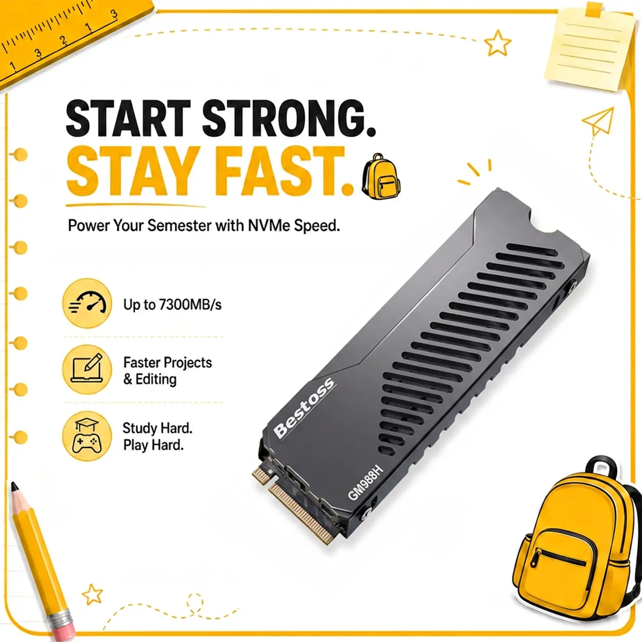 Bestoss GM988 H 1TB/2TB M.2 SSD with Heatsink for PS5/Gaming Consoles/PC,up to 7350mb/s NVMe M.2 PCIe Gen4 Internal Solid State Drive
