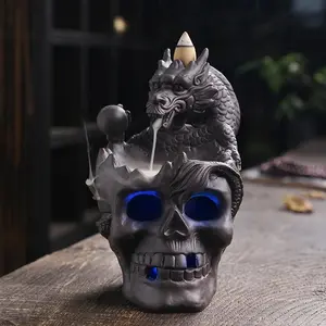 Creative Skull Design Incense Burner, LED Waterfall Dragon Incense Burner, Halloween Home Decor, Home Aromatherapy Supplies, Scented, Air Fragrance Diffuser