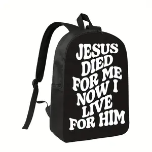A DoubleSided Printed JESUS DIED for ME NOW I LIVE for HIM Pattern Boys T 1 1 2xx backpack for school Fashionable Polyester Printed Backpack Simple and Elegant, for Teenager