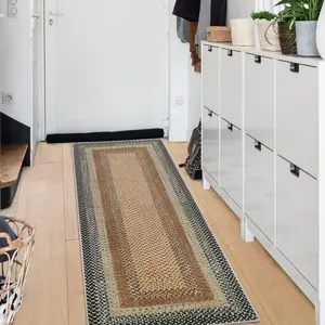 GARVEE Braided Pattern Printed Rug Long Hallway Runner Washable 2x10 Modern Geometric Kitchen Runner Rugs Non Slip Runners for Hallways Kitchen Bathroom Entryway Laundry Room, Orange Green