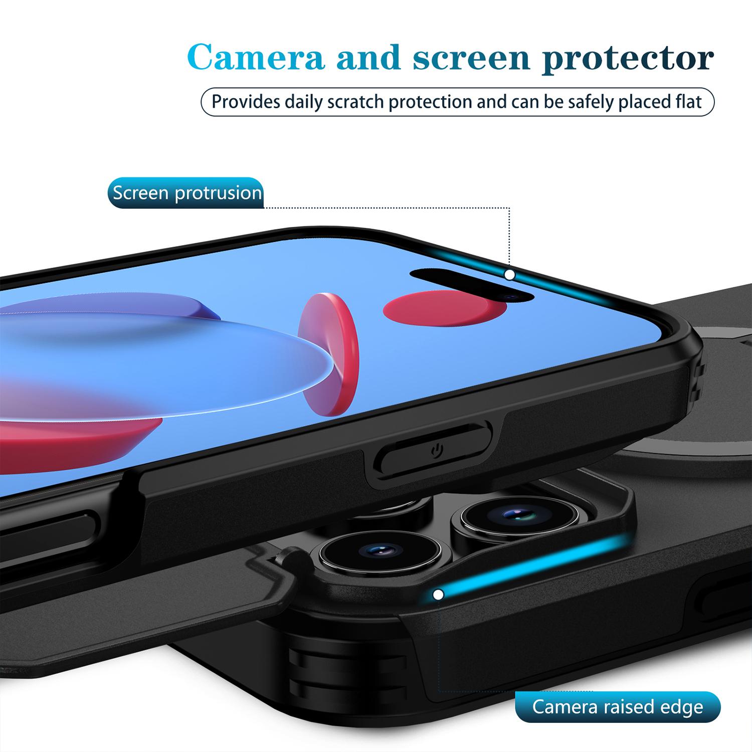 Magnetic Case for iPhone 17 Pro Max/17 Pro/Air/17/16 15 14 13, Lens Protection Cover with Kickstand & Sliding Camera Cover,Rugged Stand Protective Shock-Resistant Slim Shockproof Case