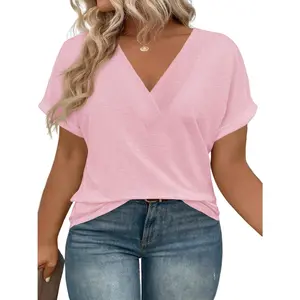 Imily Bela 【XL-5XL】Womens Plus Size V Neck T Shirts Short Sleeve Summer Dressy Casual Tunic Tops Loose Fit Tees Blouse