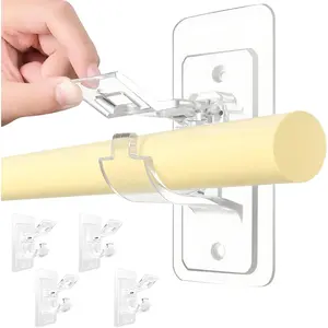 4 Pack Without Drilling Self Adhesive Curtain Hooks,Self-Adhesive Curtain Rod Holders,Self Adhesive Curtain Hooks,No Screws Easy Fit Adhesive Hooks,for Bathroom, Kitchen, Living Room