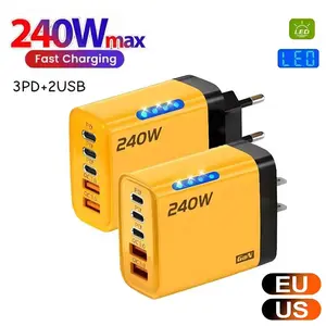 240W 5 Ports USB C Charger Quick Charge3.0 Type C PD Phone Charger For US Plug Fast Charge Wall Charger