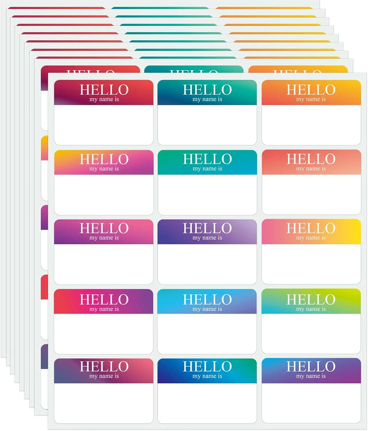 345-Piece Rainbow Name Tag Stickers, 15-Color "Hello My Name Is" Labels (3"x2") for School & Office Use