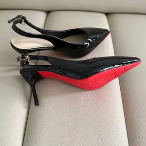 Women Trendy Patent Leather 8cm High Heels Red Bottom Scarpins Elegant Nude Valentine Date Shoes Lady Concise Slingback Sandals