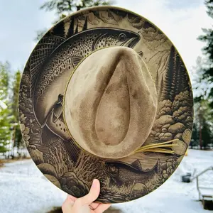Trout Fish Engraved Fedora Hat - Perfect Gift for Fishing Trips - Unique Design & Stylish Fedora Style