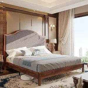 AMERLIFE Wooden Platform Bed Frame with Upholstered Headboard Solid Wood Bed, No Box Spring Needed
