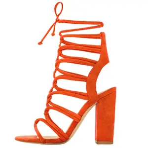 Orange Corset Lace up Heeled Sandal - Rubie