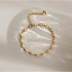 Eternity Pearl Bracelet by Caitlyn Minimalist - Dainty Beaded Pearl Charm Bracelet in 18K Gold & Silver Finish - Stackable Everyday Bracelet - Pearl Jewelry - Graduation Gift for Her