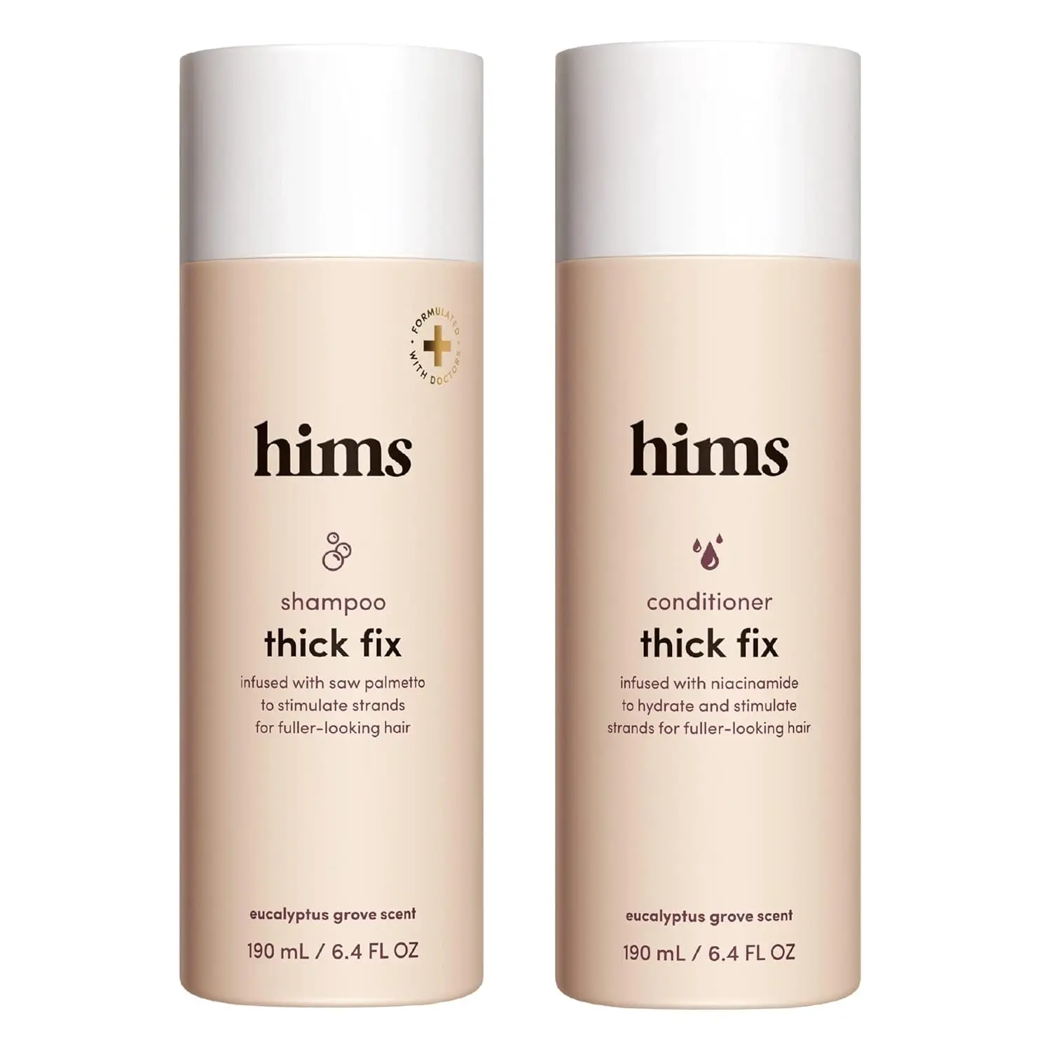 hims Thick Fix Shampoo & Conditioner Set - Saw Palmetto for Healthy Hair Growth & Thickening - Scalp Cleansing - Vegan, Sulfate-Free & Cruelty-Free - Eucalyptus Scent, 6.4 fl oz each, Lauric Acid, Combat hair loss