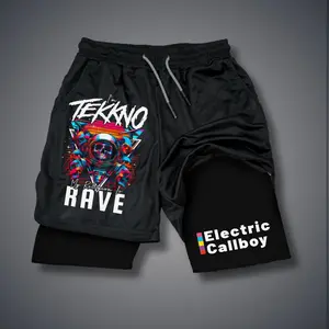 Unisex Electric Callboy Band Sports Shorts – Double-Layer Athletic Shorts with Elastic Waistband, Comfortable Summer Streetwear - For Loose Fit, Choose One Size Up
