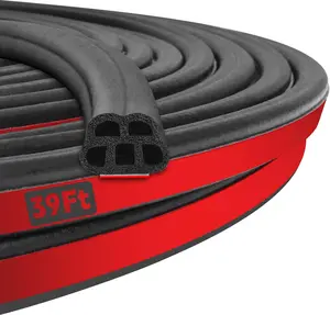 Door Seal Strip, 39.3 Ft Universal Self Adhesive Auto Weather Stripping, Double Layer 5-Hole Rubber Seal Strip Soundproof for  RV  Door Window