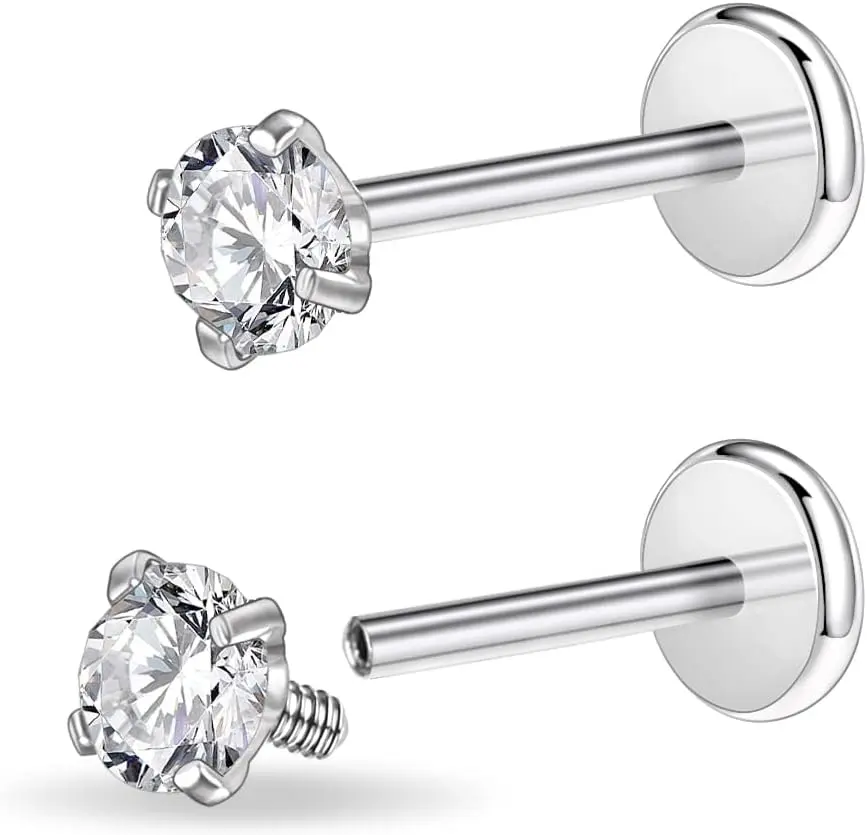 silver, 16g, 10mm bar, 6mm gem