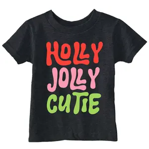 Toddler Funny T Shirts Holly Jolly Cutie Sarcastic Christmas Graphic Novelty Tee For Young Kids Funny Toddler Shirts Christmas Apparel for Toddler Childrens Graphic Tees Black -