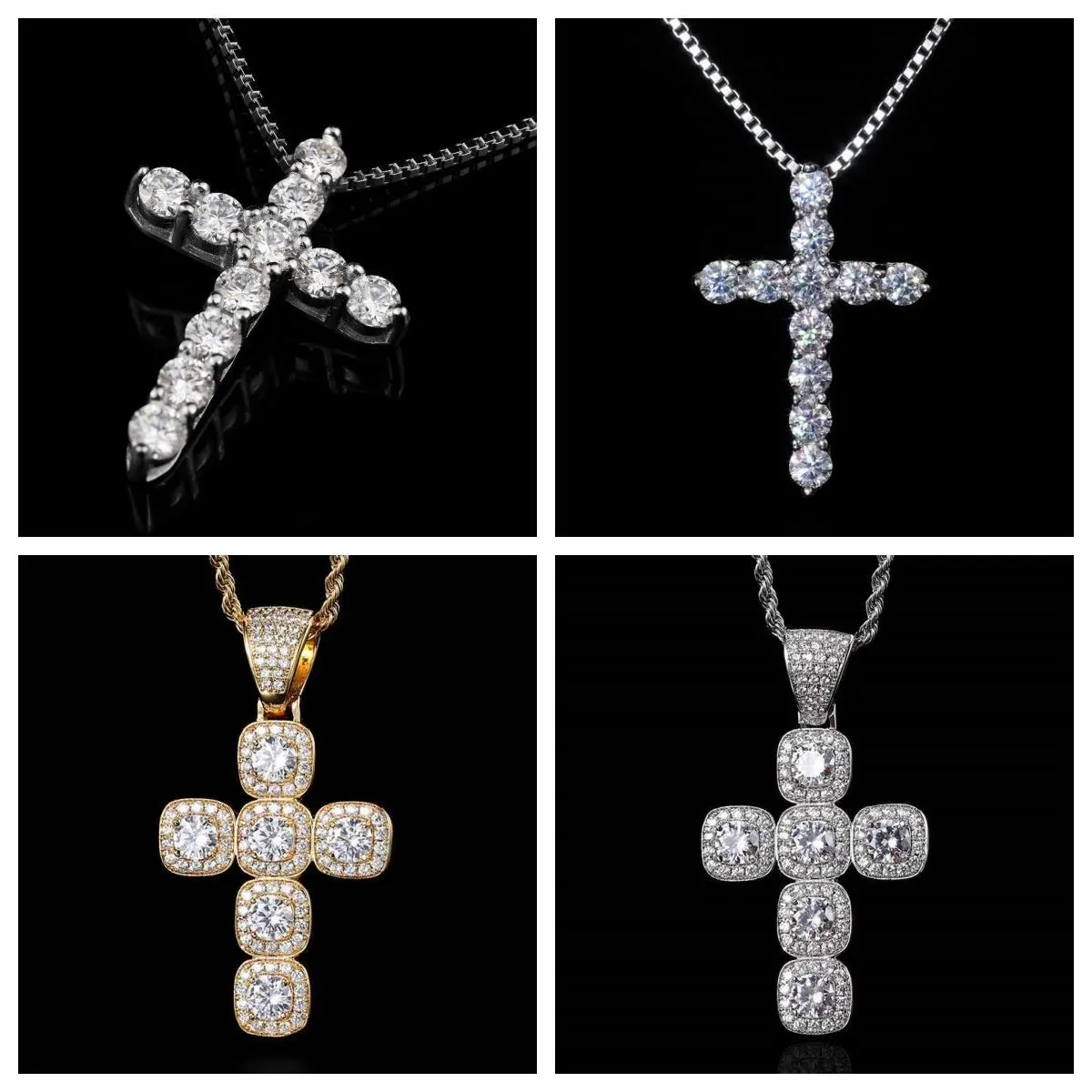Cross 2Set, Single Cross Pendant + 24inch Necklace, Classic Ice Style, Everyday Versatility, Hip Hop Style Cross 2Set, Single Cross Pendant + 24inch Necklace, Classic Ice Style, Everyday Versatility, Hip Hop Style
