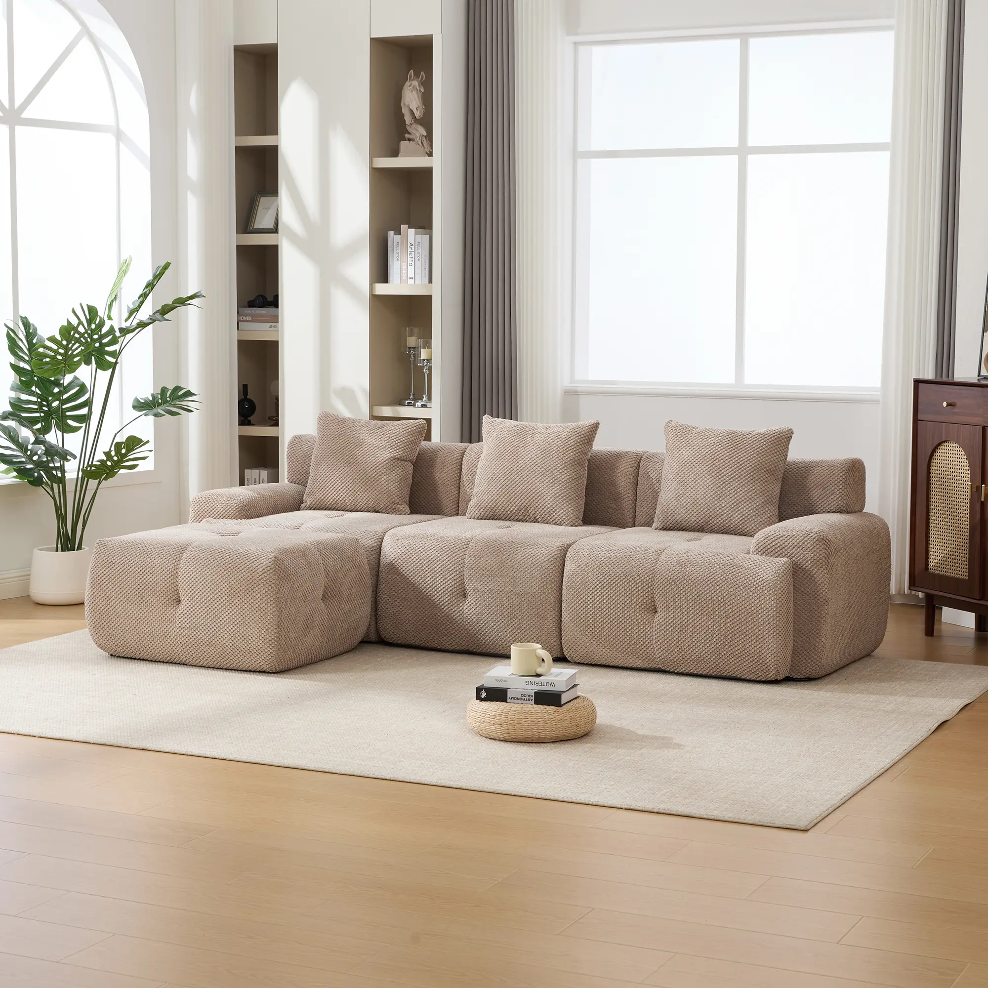 104.3" Oversized L-Shaped Modular Sectional Sofa, 4-Piece Boneless Convertible Cloud Couch, Tufted Deep Seat, Movable Ottoman & 3 Pillows, No Assembly for Living Room & Apartment