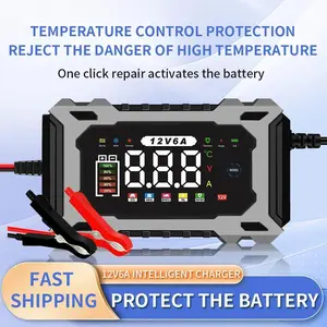 12V6A Smart Battery Charger, Maintainer & Trickle Charger for LiFePO4, Lead Acid Batteries for Motorcycle Car Truck Lawnmower Boat car battery charger, automatically stops when fully charged Automotive Restorer Kit