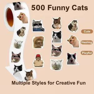 Funny Cat Pattern Sticker Roll with 500 Creative DIY Decorative Stickers, Perfect for Scrapbooking & Diaries, Fun Party Favors & Gift Sealing, Fun Decorative Items