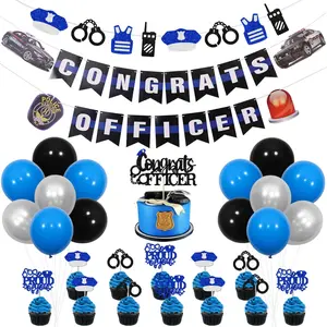 1Set Police Graduation Party Decorations Congrats Officer Police Party Decorations Black Blue Silver Balloons Police Congrats Officer Banner Garland So Proud of You Cupcake