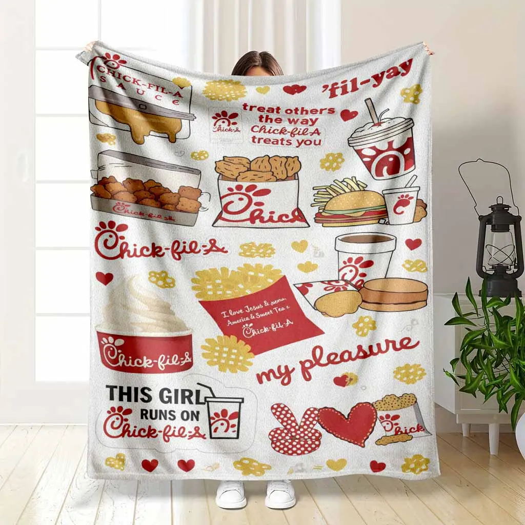 Chick-fil-a Sandwich Themed Flannel Fleece Throw Blanket Vibrant Fast Food HD Print Ultra Soft Non Shedding Breathable Lightweight Travel Camping Decor Gifts (Mother's Day Valentine's) summerwins