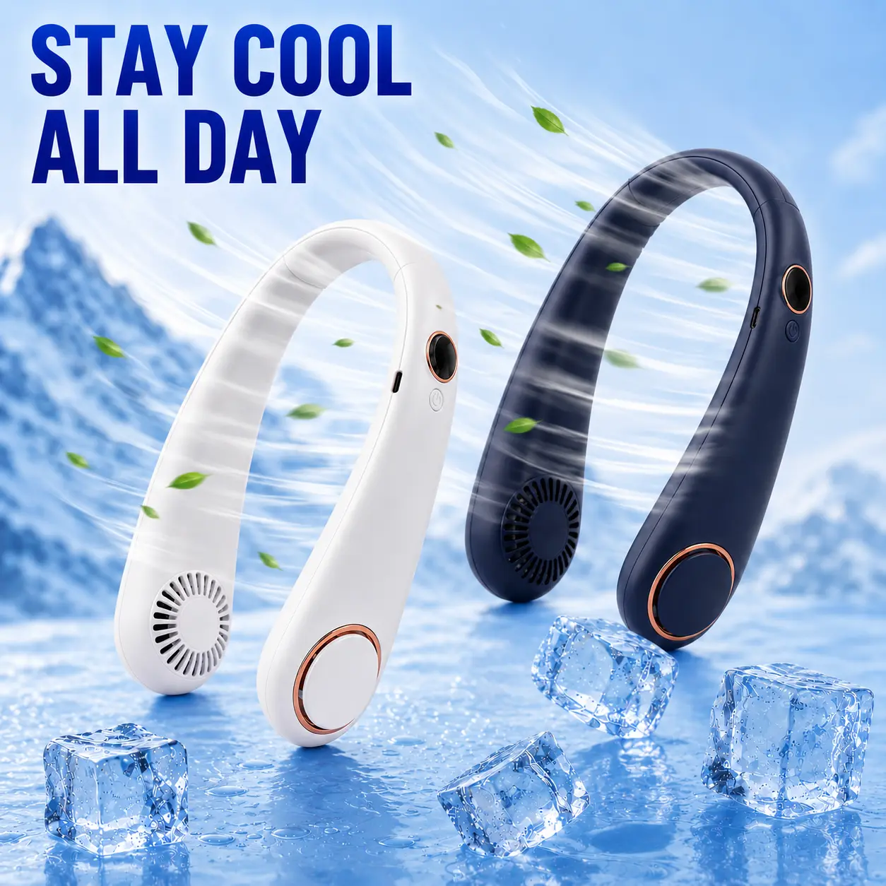 Bladeless Neck Fan – Rechargeable Wearable Cooling Fan with 3 Speed Settings, LED Battery Display, Quiet Hands-Free Fan for Travel, Office and Outdoor Use