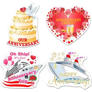 4 Pcs Anniversary Cruise Door Decorations Magnetic Large Happy Anniversary Cruise Ship Door Magnets Funny Waterproof Nautical Magnets Fridge Magnet Set for Carnival Cabin Stateroom Fridge Car Home Decor Refrigerator Magnets Decorative